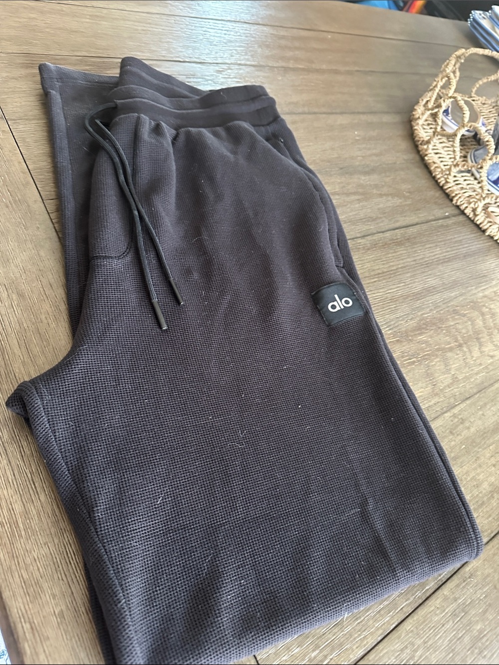 ALO Yoga Black Waffle-Knit Sweatpants
